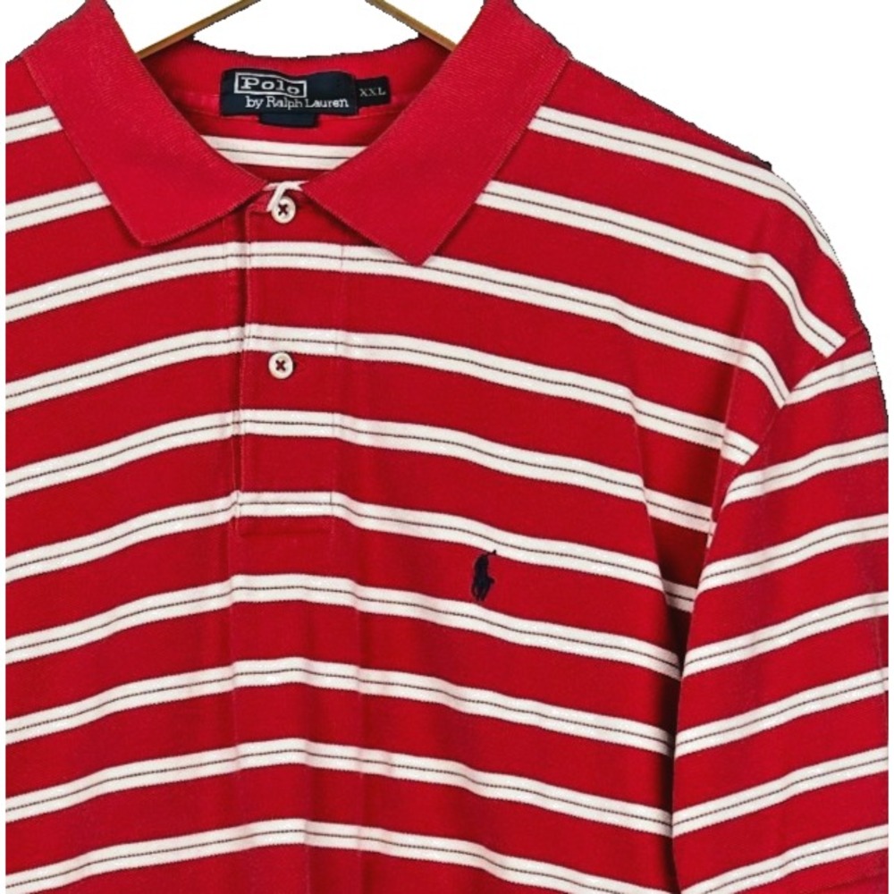 Polo Ralph Lauren Shirt Mens 2XL Red White Striped Short Sleeve Polo Pony Logo